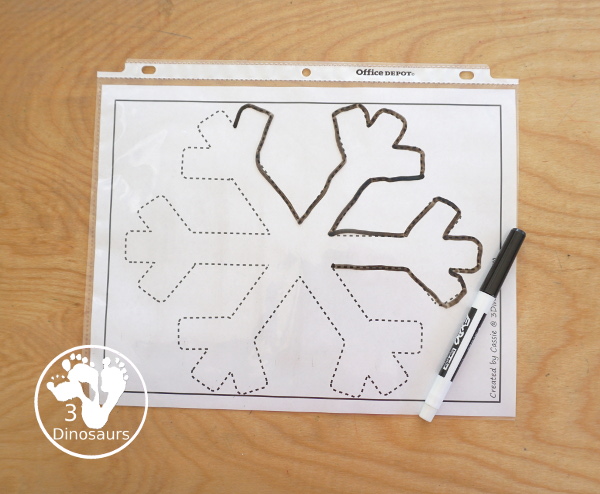 Free Snowflake Fine Motor Printables - with 4 pages of printables with dot marker snowflake, tracing the snowflake and snowflake template - 3Dinosaurs.com