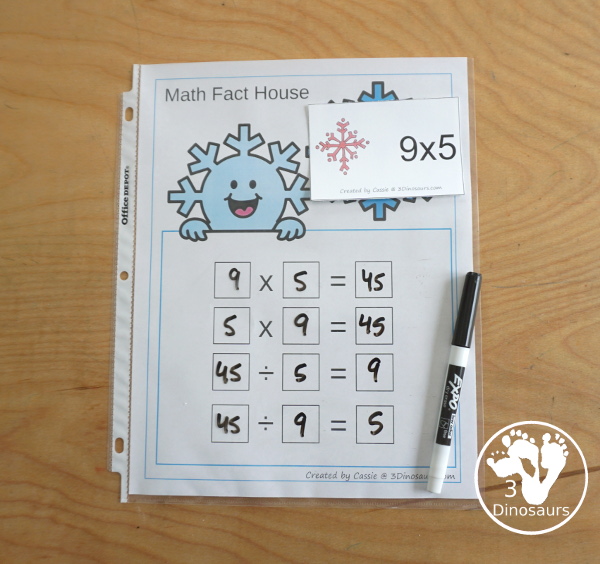 Snowflake Multiplication & Division Selling Set - with spinning multiplication and division practice worksheets, math fact pages, math fact worksheets, roll a snowflake math page, matching snowflake multiplication and division flashcard printables and snowflake dice printables- 3Dinosaurs.com