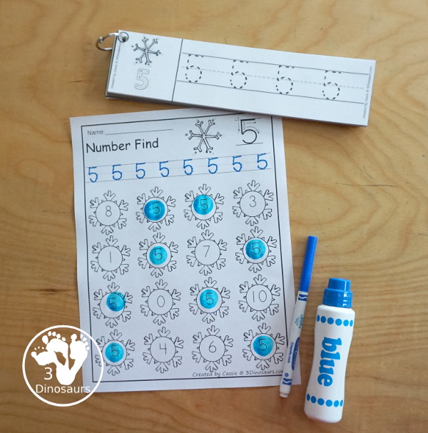 Snowflake Number Find - easy to use no-prep printable numbers 0 to 20 . You have number find for number words and number digits with tracing and finding numbers - 3Dinosaurs.com
