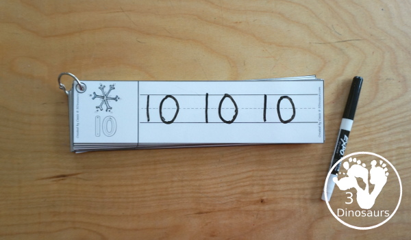 Free Snowflake Theme Number Tracing Strips - with numbers 0 to 20. You have number examples and them several numbers to trace - 3Dinosaurs.com