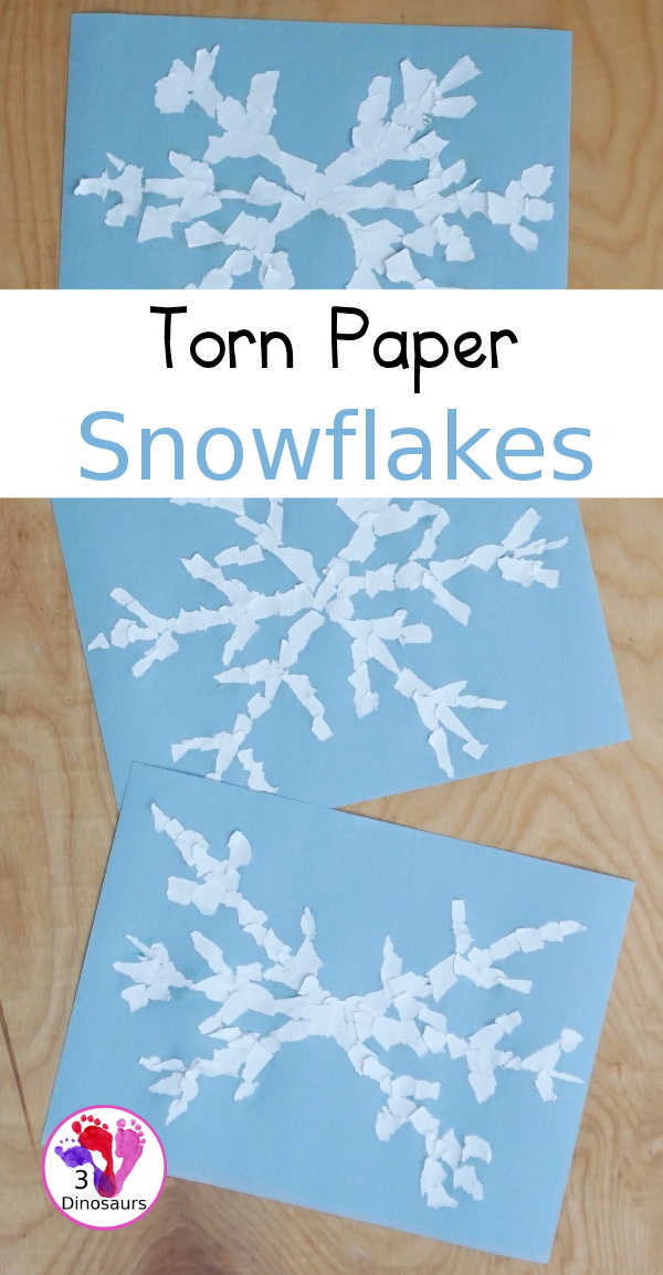 Torn Paper Snowflakes - a fun torn paper winter craft that kids can do and have a blast making - 3Dinosaurs.com