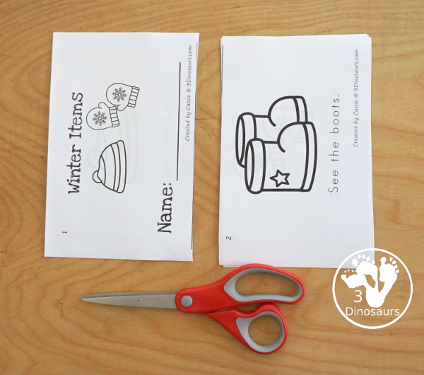 Free Winter Items Easy Reader Book - a fun book with winter items for kids to learn in an eight page book - 3Dinosaurs.com