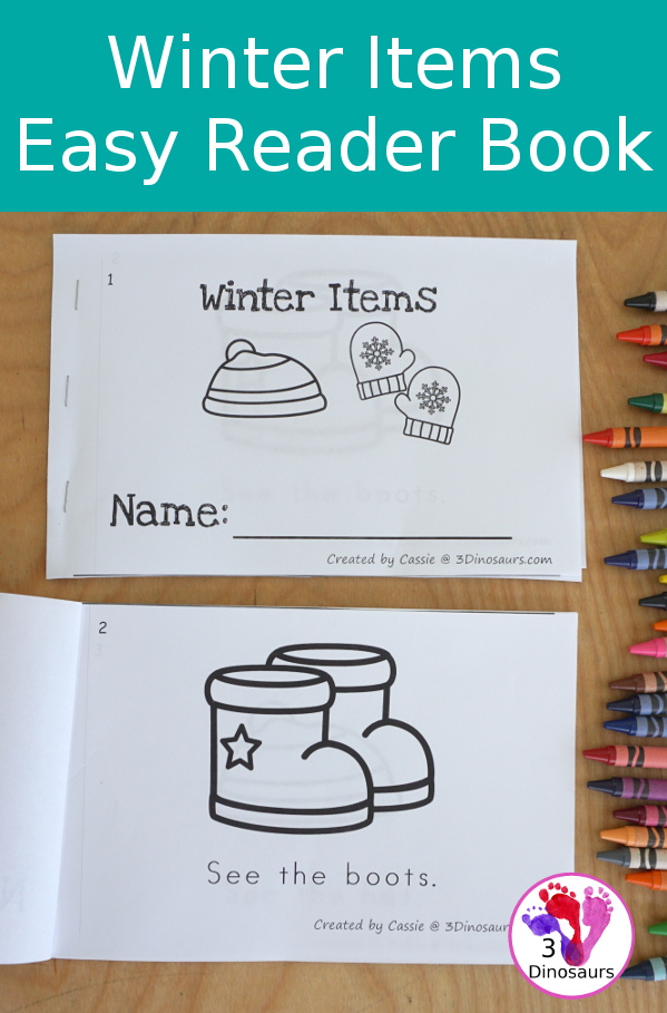 Free Winter Items Easy Reader Book - a fun book with winter items for kids to learn in an eight page book - 3Dinosaurs.com