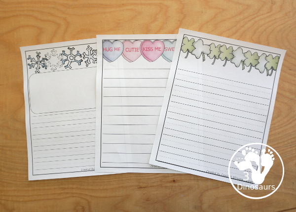 19+ Writing Paper Printables - a fun set of writing papers to print for kids to do writing. You have seasonal and non-seasonal with two different types of lines - 3Dinosaurs.com