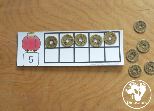 Free Chinese New Year Ten Frames with two sets of ten frames to work on counting from 1 to 10 with filled in ten frames to match the numbers and blank ten frames. A Great Lunar New Year Printable - 3Dinosaurs.com