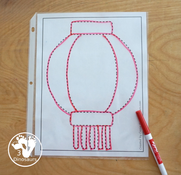 Free Lantern Fine Motor Printables - with lantern templates, lantern tracing mat, lantern dot marker mat all to work on fine motor skills for Lunar New Years and Chinese New Year- 3Dinosaurs.com- 3Dinosaurs.com