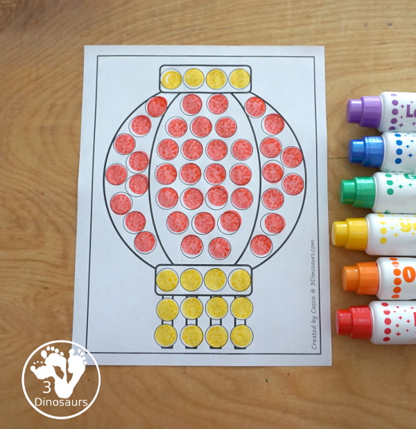Free Lantern Fine Motor Printables - with lantern templates, lantern tracing mat, lantern dot marker mat all to work on fine motor skills for Lunar New Years and Chinese New Year- 3Dinosaurs.com- 3Dinosaurs.com