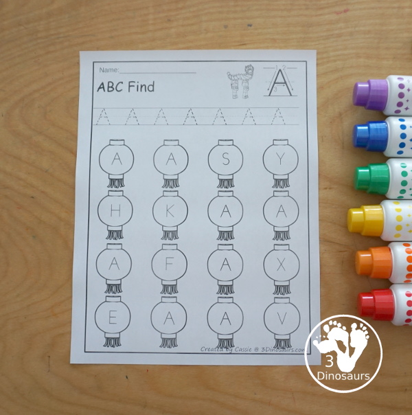 Lunar New Year ABC Letter Find has all 26 letters of the alphabet with uppercase and lowercase options. You trace the letters and then find the letters - 3Dinosaurs.com
