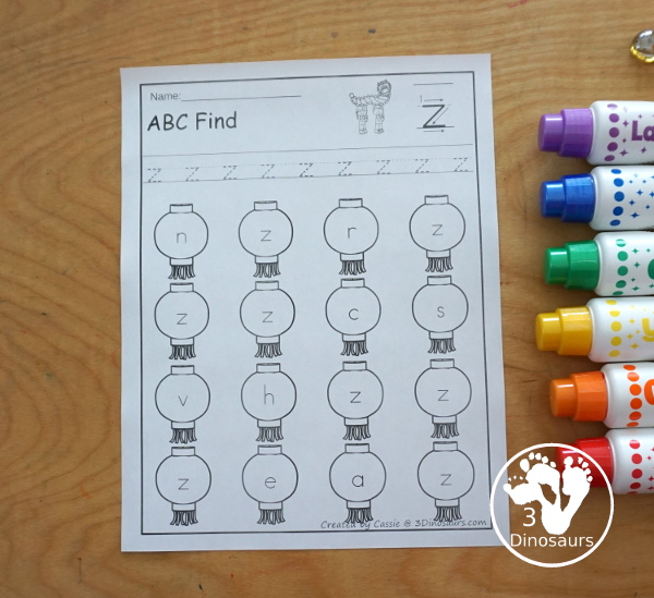 Lunar New Year ABC Letter Find has all 26 letters of the alphabet with uppercase and lowercase options. You trace the letters and then find the letters - 3Dinosaurs.com