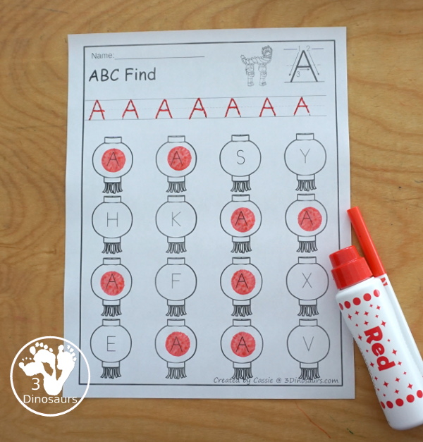 Lunar New Year ABC Letter Find has all 26 letters of the alphabet with uppercase and lowercase options. You trace the letters and then find the letters - 3Dinosaurs.com
