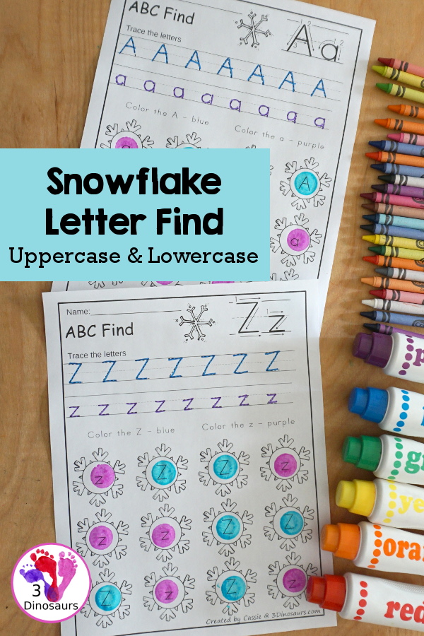 Easy No-Prep Snowflake ABC Find: Uppercase & Lowercase - easy no-prep printables with a fun snowflake theme 26 pages with uppercase and lowercase together - 3Dinosaurs.com