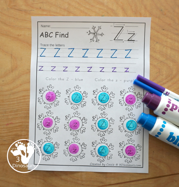 Easy No-Prep Snowflake ABC Find: Uppercase & Lowercase - easy no-prep printables with a fun snowflake theme 26 pages with uppercase and lowercase together - 3Dinosaurs.com