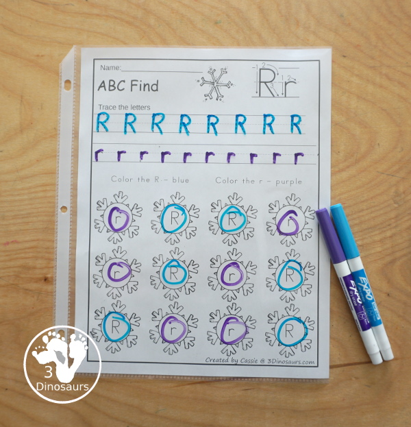 Easy No-Prep Snowflake ABC Find: Uppercase & Lowercase - easy no-prep printables with a fun snowflake theme 26 pages with uppercase and lowercase together - 3Dinosaurs.com