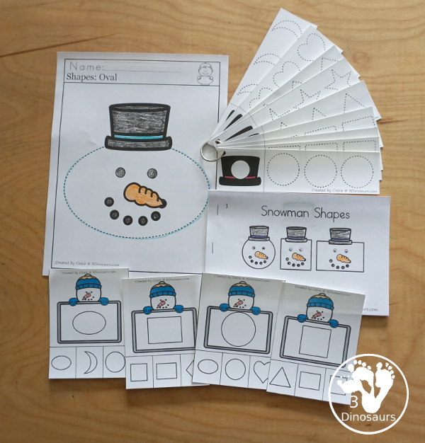 Snowman Activities Pack with Prewriting, Shapes, ABCs, and Numbers - 191 pages of activities with no-prep pages, clip cards, and tracing strips to help with learning skills. A great addition to any Snowman activity or theme. - 3Dinosaurs.com