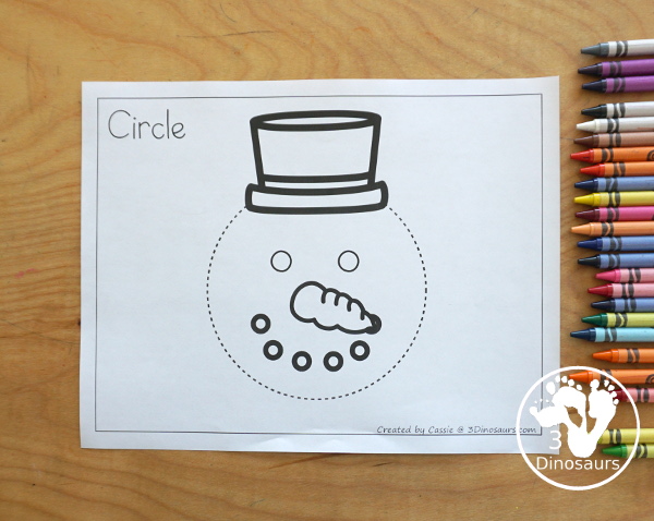 Free Snowman Shape Tracing Printable with 9 shapes for kids to trace with a winter snowman theme. Each shape is on its own page - 3Dinosaurs.com