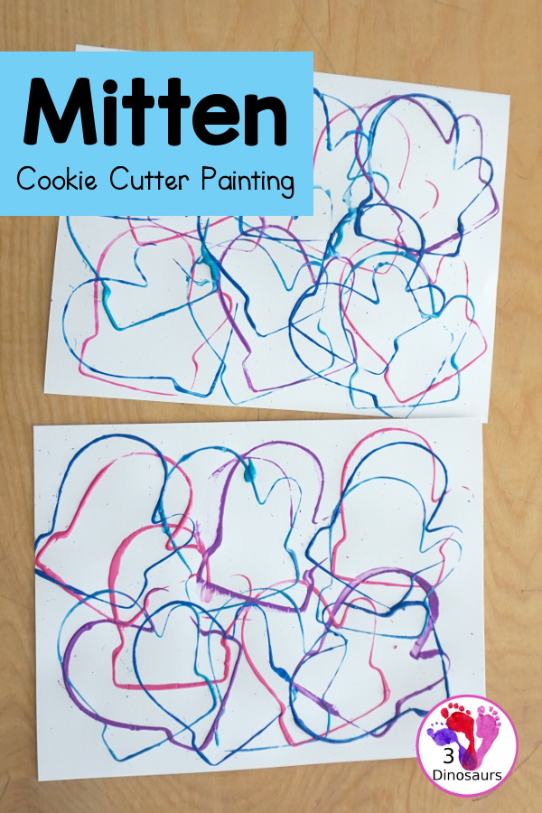 Mitten Cookie Cutter Stamp Painting - a simple winter painting that kids can do with a mitten cookie cutter. - 3Dinosaurs.com