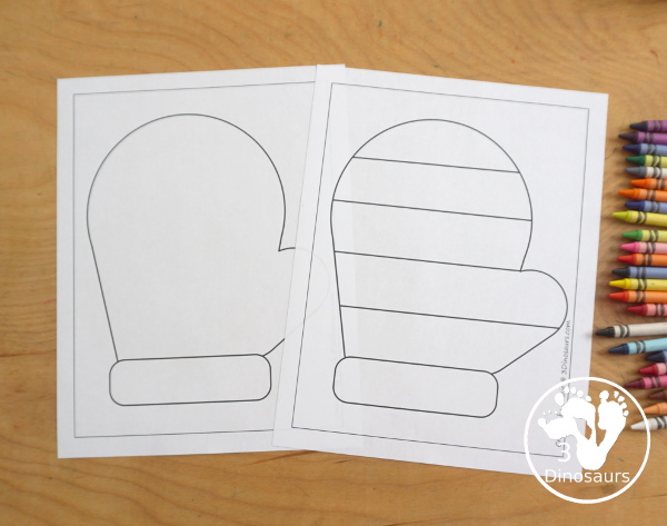 Free Mitten Fine Motor Mats - three mitten printables with mitten template printable, mitten tracing printables, and a mitten dot marker printable. All great for a winter fine motor center. - 3Dinosaurs.com