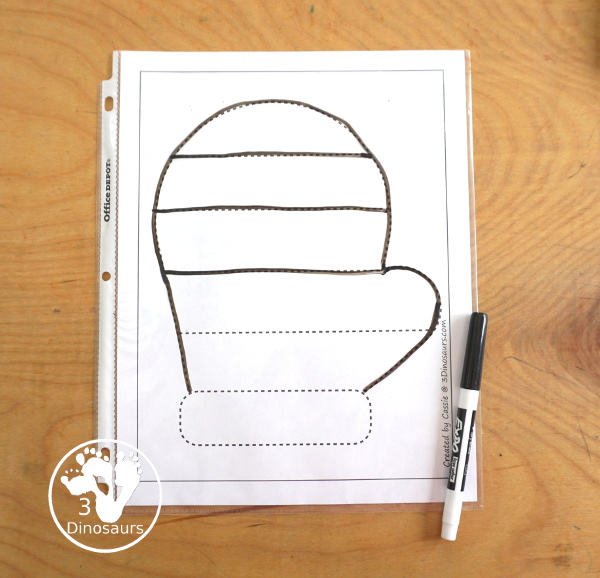 Free Mitten Fine Motor Mats - three mitten printables with mitten template printable, mitten tracing printables, and a mitten dot marker printable. All great for a winter fine motor center. - 3Dinosaurs.com