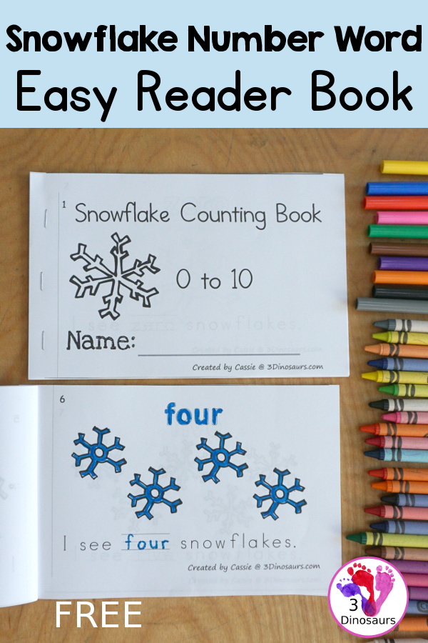Free Snowflake Number Word Counting Book Printable - with numbers from - to 10 for tracing, coloring and counting snowflake - 3Dinosaurs.com
