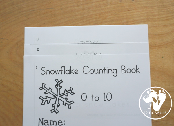 Free Snowflake Number Word Counting Book Printable - with numbers from - to 10 for tracing, coloring and counting snowflake - 3Dinosaurs.com