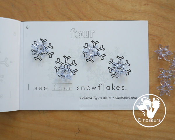 Free Snowflake Number Word Counting Book Printable - with numbers from - to 10 for tracing, coloring and counting snowflake - 3Dinosaurs.com