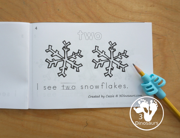 Free Snowflake Number Word Counting Book Printable - with numbers from - to 10 for tracing, coloring and counting snowflake - 3Dinosaurs.com