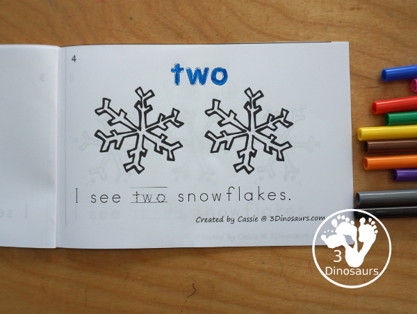 Free Snowflake Number Word Counting Book Printable - with numbers from - to 10 for tracing, coloring and counting snowflake - 3Dinosaurs.com