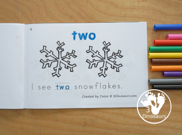 Free Snowflake Number Word Counting Book Printable - with numbers from - to 10 for tracing, coloring and counting snowflake - 3Dinosaurs.com