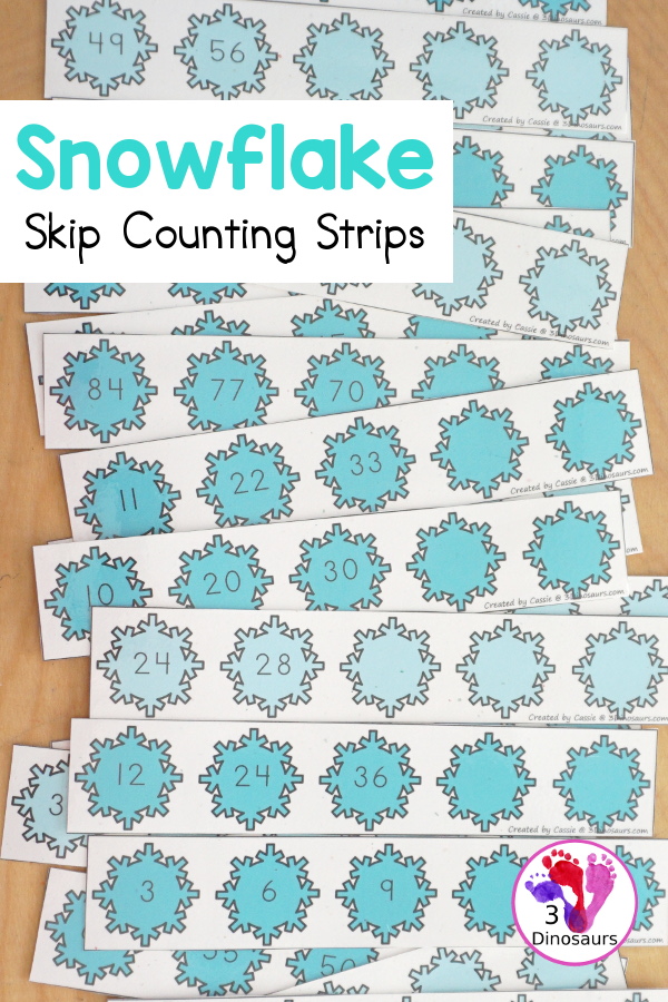 Free Snowflake Skip Counting Strips with skip counting from 1 to 12 with skip counting at least 12 times. You have skip counting forward and skip counting backward as well in the strips. You have four strips for each number, plus a recording sheet. - 3Dinosaurs.com