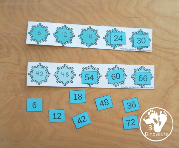 Free Snowflake Skip Counting Strips with skip counting from 1 to 12 with skip counting at least 12 times. You have skip counting forward and skip counting backward as well in the strips. You have four strips for each number plus a recording sheet. - 3Dinosaurs.com