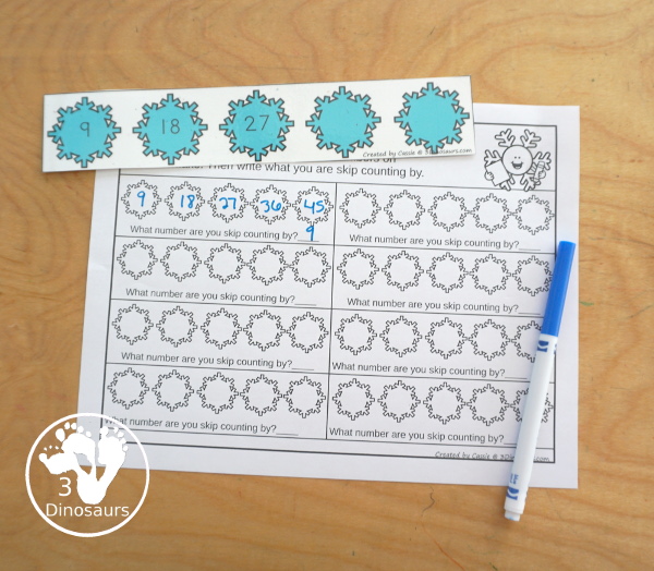 Free Snowflake Skip Counting Strips with skip counting from 1 to 12 with skip counting at least 12 times. You have skip counting forward and skip counting backward as well in the strips. You have four strips for each number plus a recording sheet. - 3Dinosaurs.com