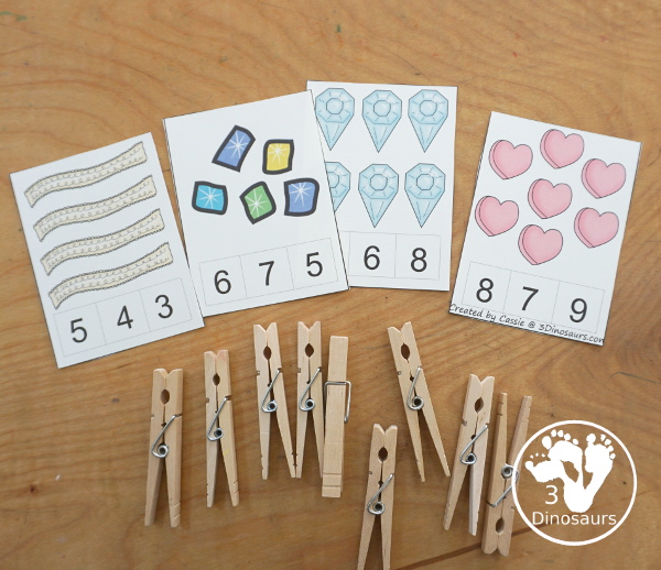 Valentines Pack - number clip cards with numbers from 0 to 20 for kids to count and clip..