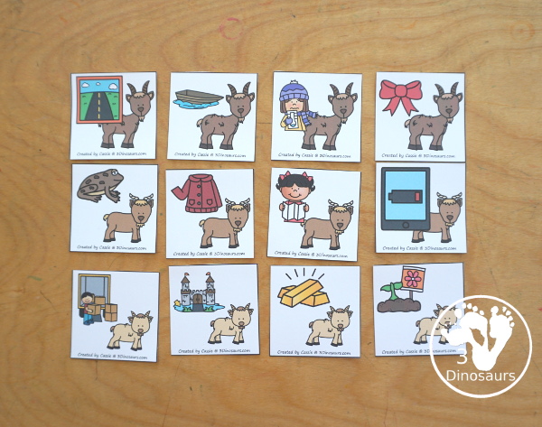 Free Three Billy Goat Long Vowel Sorting: OAD, OAT, OLD, & OW - work on sorting three long vowel words with the same word ending. A great way to see pictures of the words and great story for sorting the three goats - 3Dinosaurs.com
