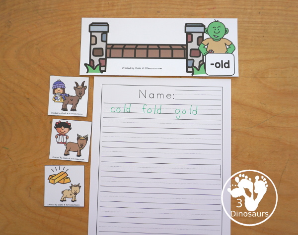 Free Three Billy Goat Long Vowel Sorting: OAD, OAT, OLD, & OW - work on sorting three long vowel words with the same word ending. A great way to see pictures of the words and great story for sorting the three goats - 3Dinosaurs.com