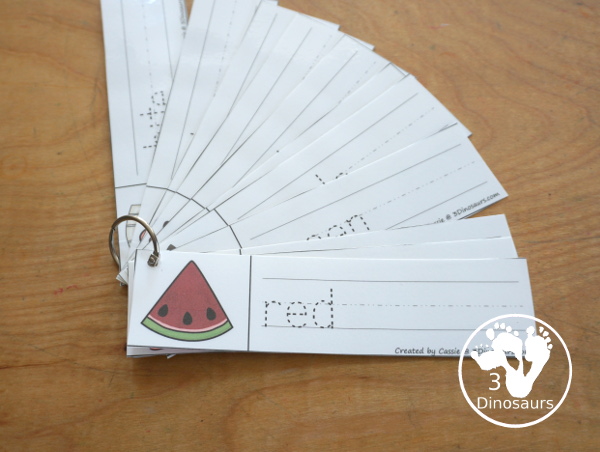 Free Color Word Tracing Strip Printables - tracing strips with the color word, color word beginning sound, and writing the color word. You have 11 color words for kids to learn. - 3Dinosaurs.com
