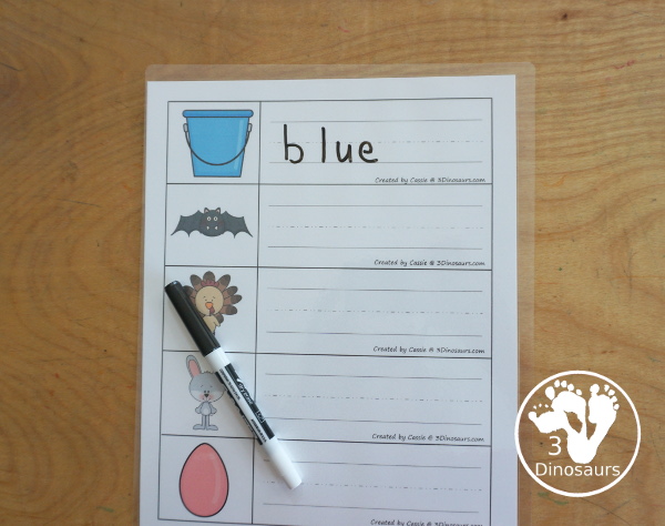 Free Color Word Tracing Strip Printables - tracing strips with the color word, color word beginning sound, and writing the color word. You have 11 color words for kids to learn. - 3Dinosaurs.com