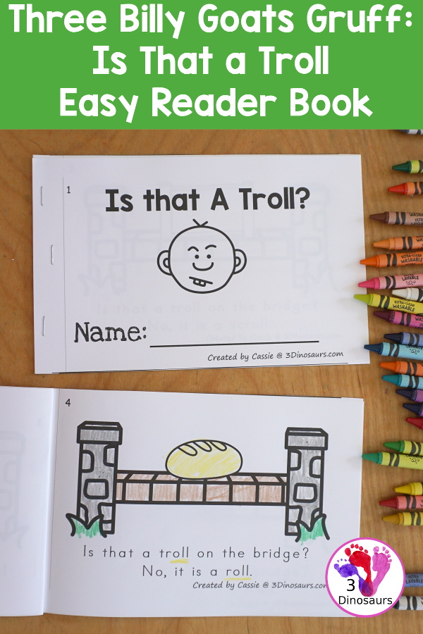 Free Three Billy Goat Gruff Is That A Troll Book - a simple book with silly things in place of the troll on the bridge. And kids will have fun reading it and working on oll words. - 3Dinosaurs.com