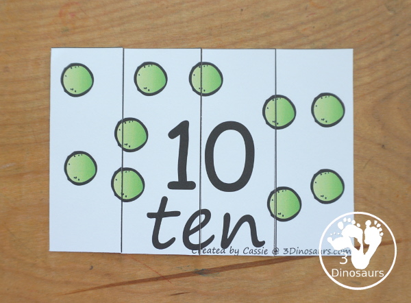 Free Number Four Piece Puzzle Printables - with gumballs pictures to match the number and number word on each puzzle. A great matching activity for numbers that is great for prek and kindergarten. - 3Dinosaurs.com