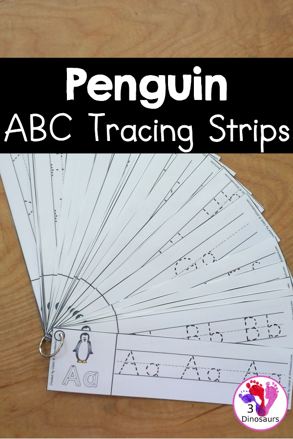 Free Penguin ABC Tracing Strips - with uppercase and lowercase together. You have fun kids with a penguin plus you can see an example of how to trace the letters - 3Dinosaurs.com
