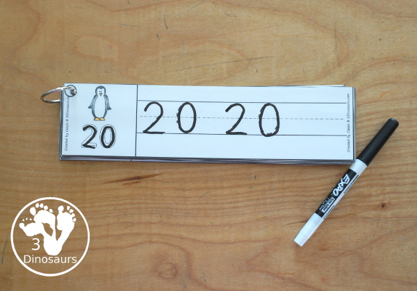 Free Penguin Number Tracing Strips - with numbers 0 to 20. You can tracing the numbers and an example of how to trace the numbers on the strips, plus a penguin on each tracing strip. - 3Dinosaurs.com