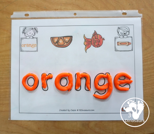 Free Romping & Roaring Color Orange Word Pack - 8 pages of activities that work on learning the color orange and the color word orange.- 3Dinosaurs.com