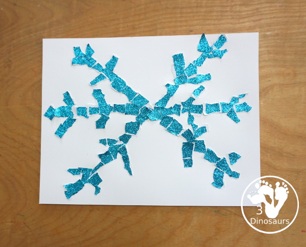 Torn Paper Glitter Snowflake Craft - a fun torn paper craft to make snowflakes out of glitter paper a fun winter craft for kids. - 3Dinosaurs.com
