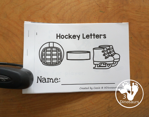 Free Hockey ABC Easy Reader Book Printable- how to make step 2 - a fun hockey letter book for kids a fun way to work on learning letters and hockey words. - 3Dinosaurs.com
