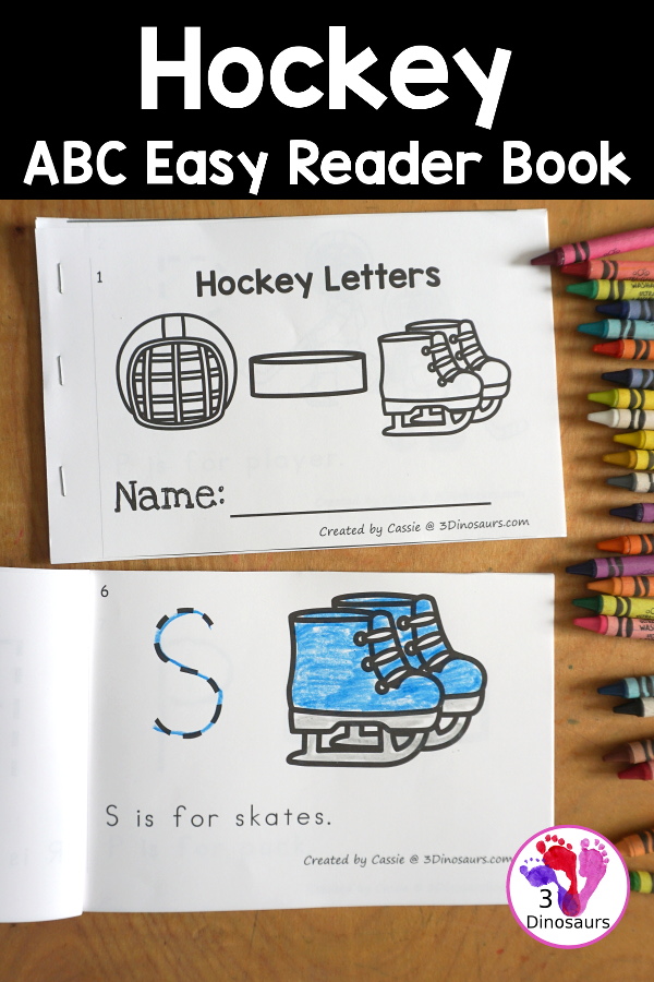 Free Hockey ABC Easy Reader Book Printable - a fun hockey letter book for kids a fun way to work on learning letters and hockey words. - 3Dinosaurs.com