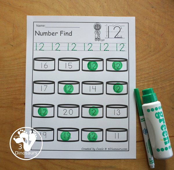 Hockey Number Find Printable - a fun number find printable with numbers from 0 to 20. It has number word and numerical number find. Easy no-prep printable for numbers with a hockey theme.  3Dinosaurs.com