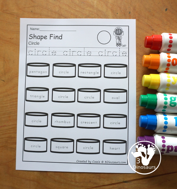 Hockey Shape Find Printable - has 11 shapes for you work on with kids. You have tracing the shape and finding the shape for shape words and geometric shapes. - 3Dinosaurs.com