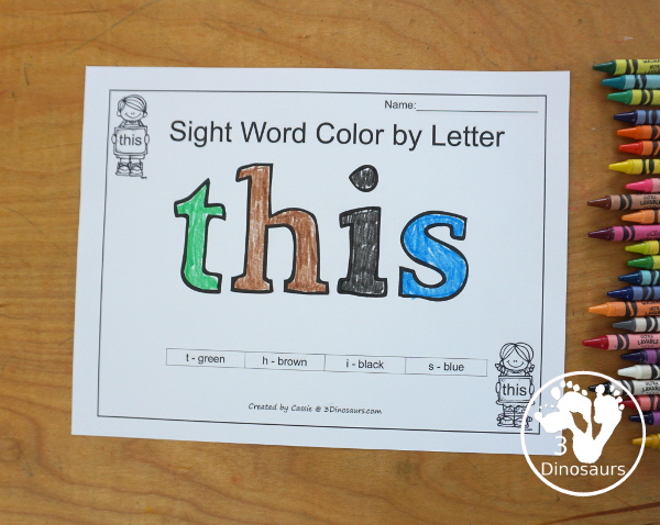 Free Romping & Roaring Primer Sight Words: That, There, They, This - you have 6 pages for each sight word that work on learning the sight word in different ways with reading, writing, and finding. 3Dinosaurs.com