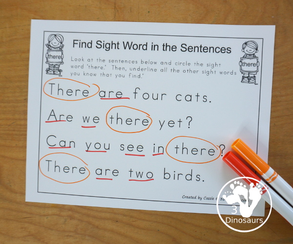 Free Romping & Roaring Primer Sight Words: That, There, They, This - you have 6 pages for each sight word that work on learning the sight word in different ways with reading, writing, and finding. 3Dinosaurs.com