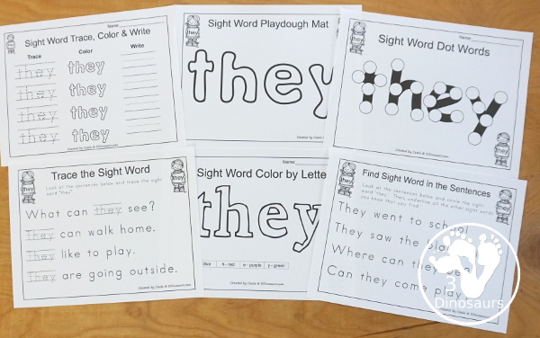 Free Romping & Roaring Primer Sight Words: That - you have 6 pages for each sight word that work on learning the sight word in different ways with reading, writing, and finding. 3Dinosaurs.com