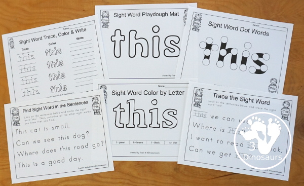 Free Romping & Roaring Primer Sight Words: That - you have 6 pages for each sight word that work on learning the sight word in different ways with reading, writing, and finding. 3Dinosaurs.com